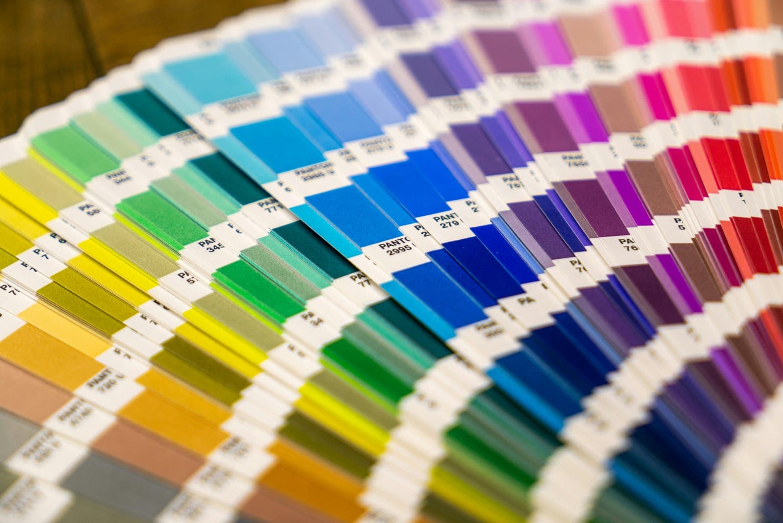 Fanned-out Pantone colour swatches