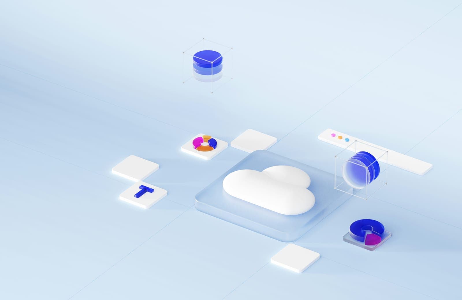 3D-illustratie van een wolk met app-blokjes eromheen