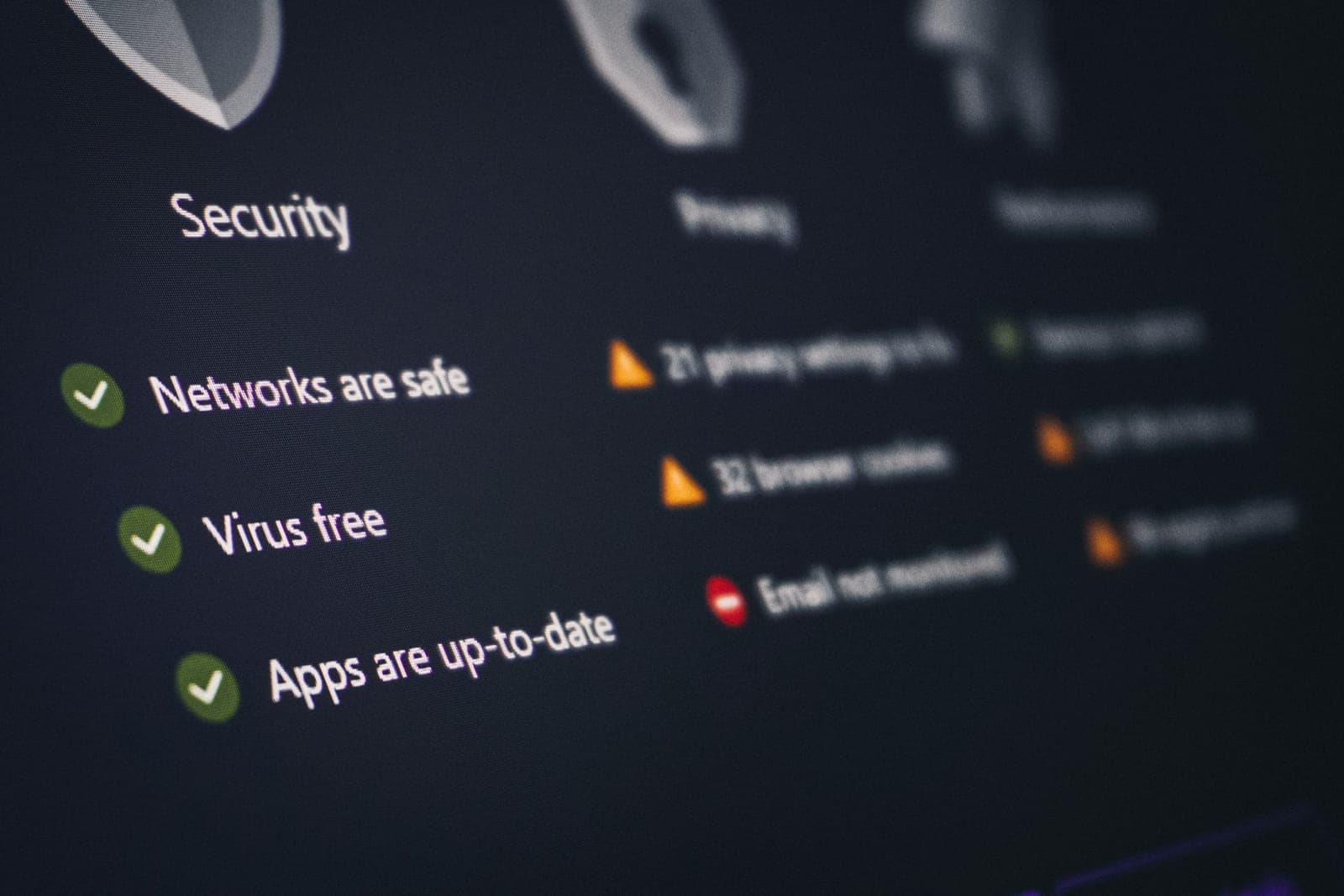 Screen with security checklist