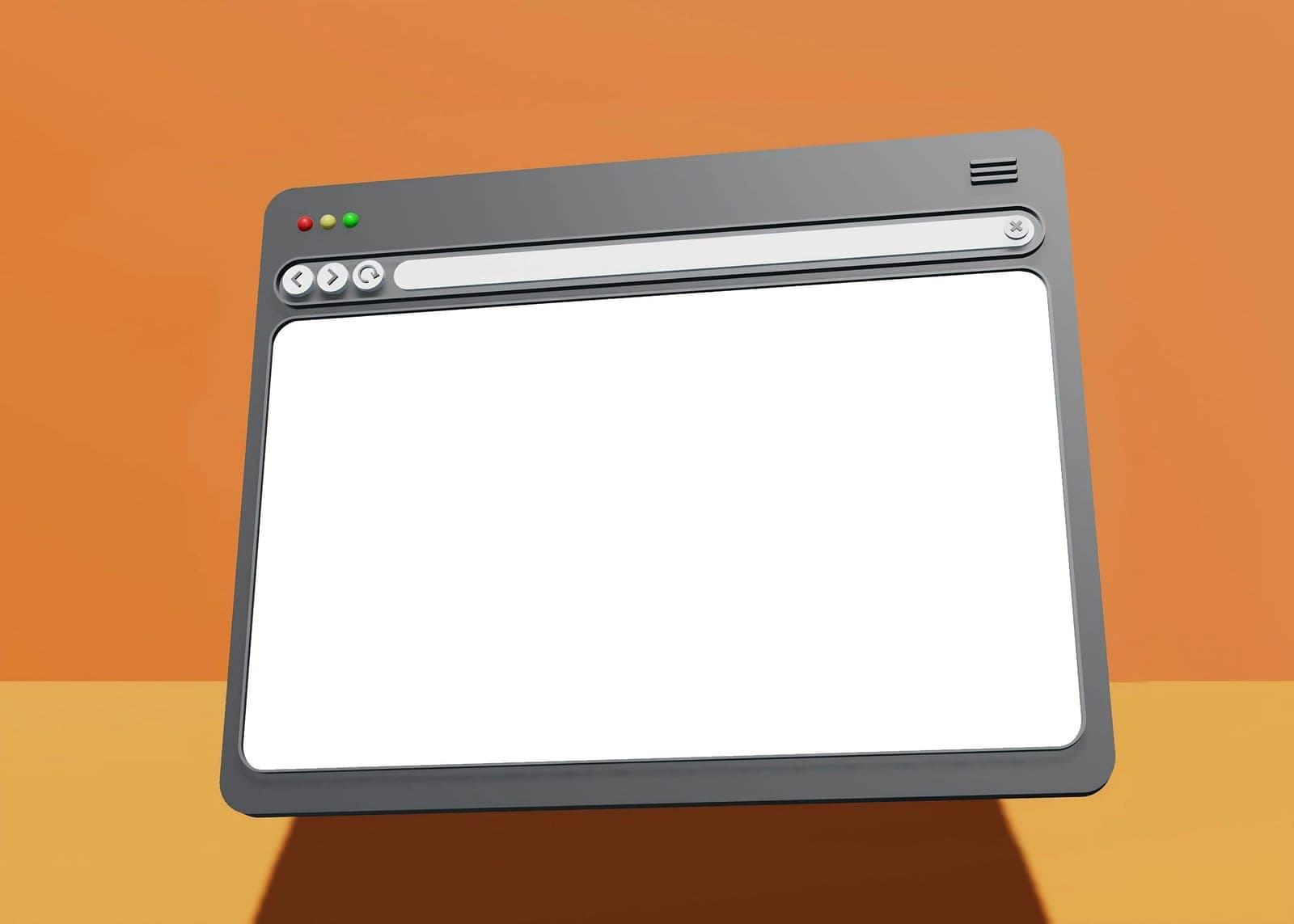 Browser window as a 3D object on an orange background