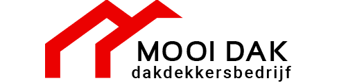 Logo van Mooi Dak dakdekkersbedrijf: rood dak-silhouet met naam