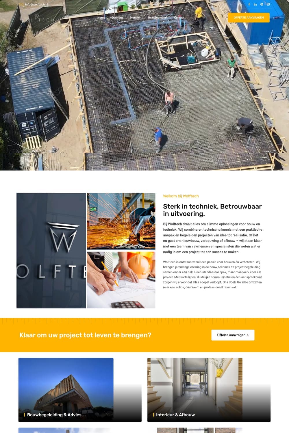 wolftech.nl homepage with aerial view of a building site